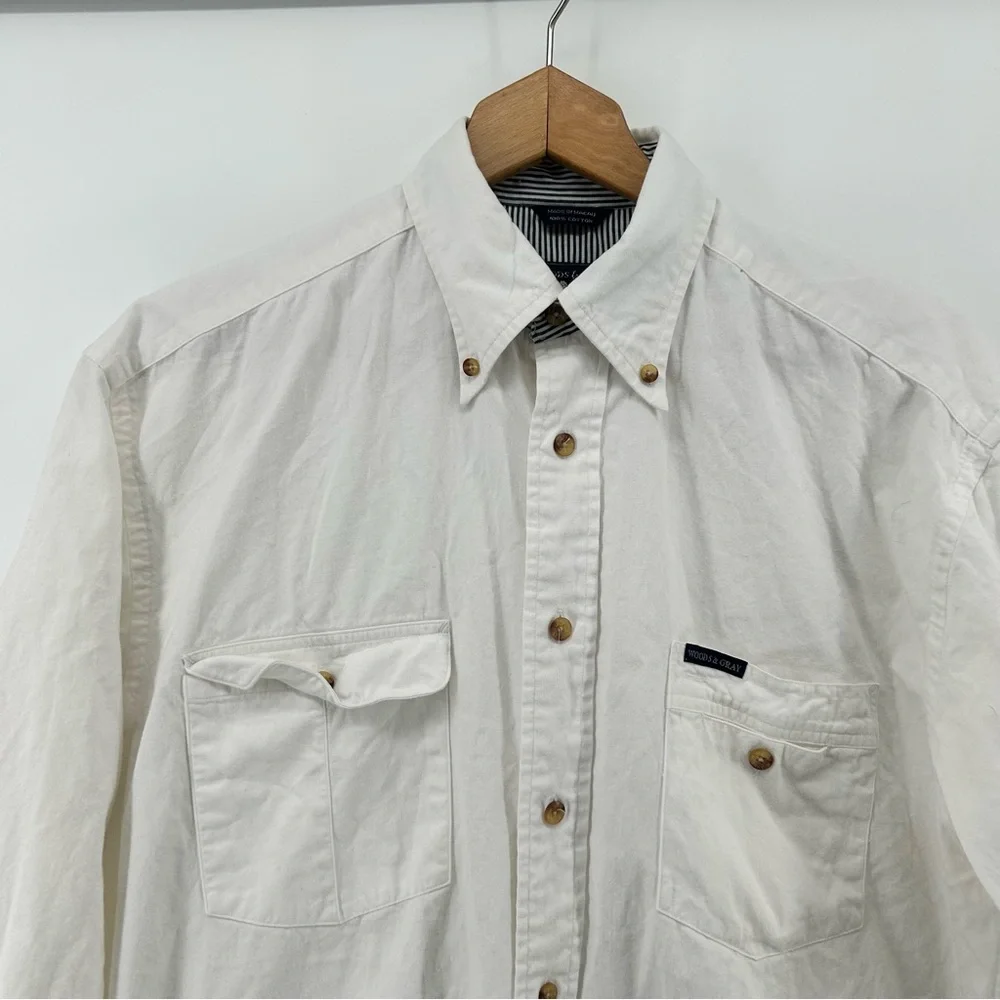 WOODS & GRAY Shirt Mens White Long Sleeve Sz S US XL Button Down 100% Cotton - Picture 2 of 8